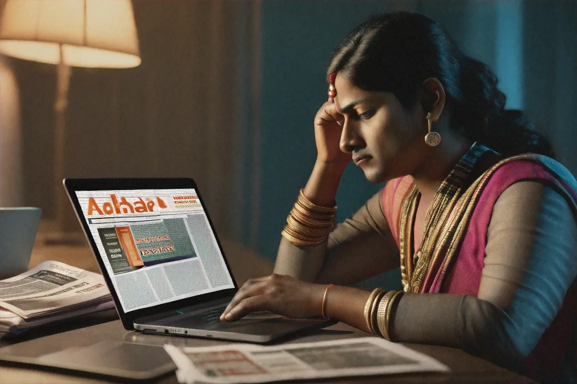 Person reading about Aadhaar data leak news on laptop with concern