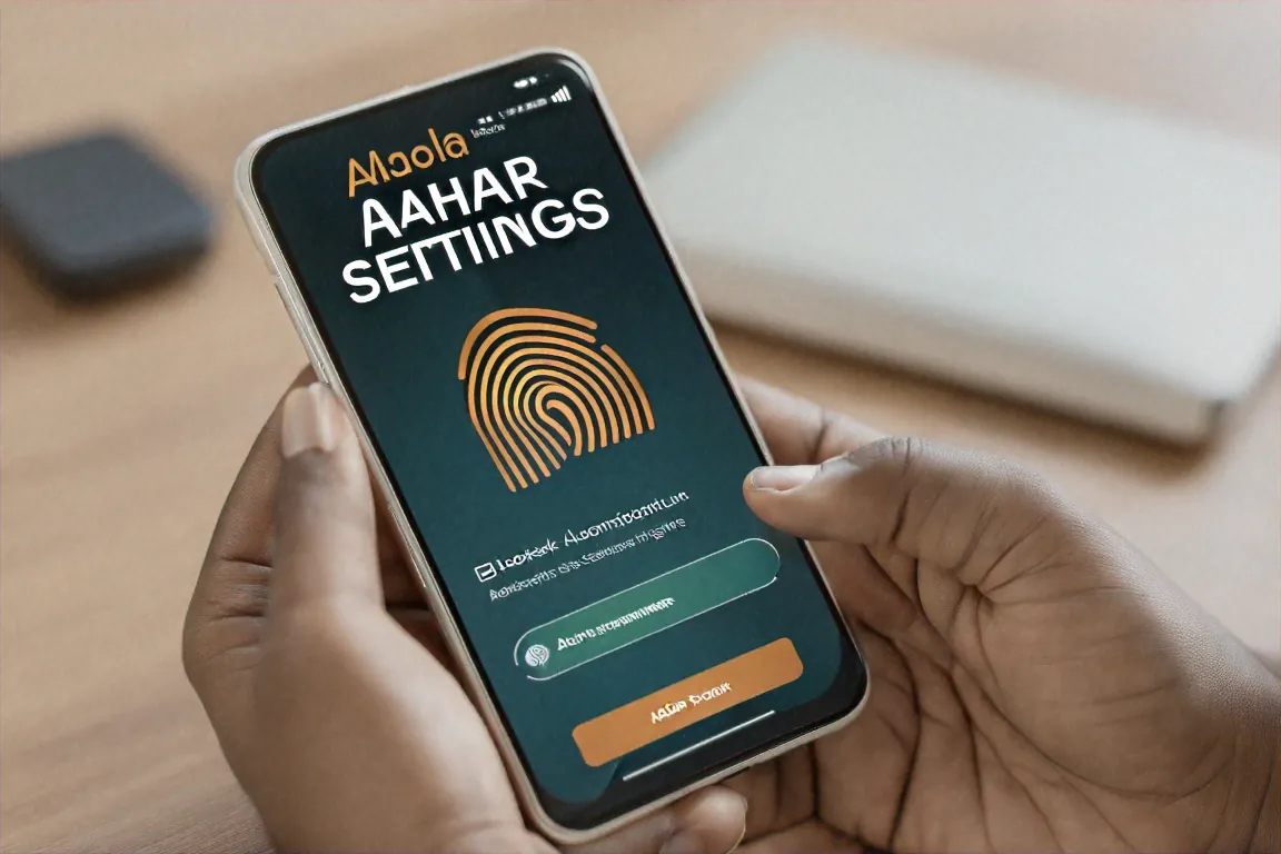 Smartphone showing Aadhaar locked biometric settings page