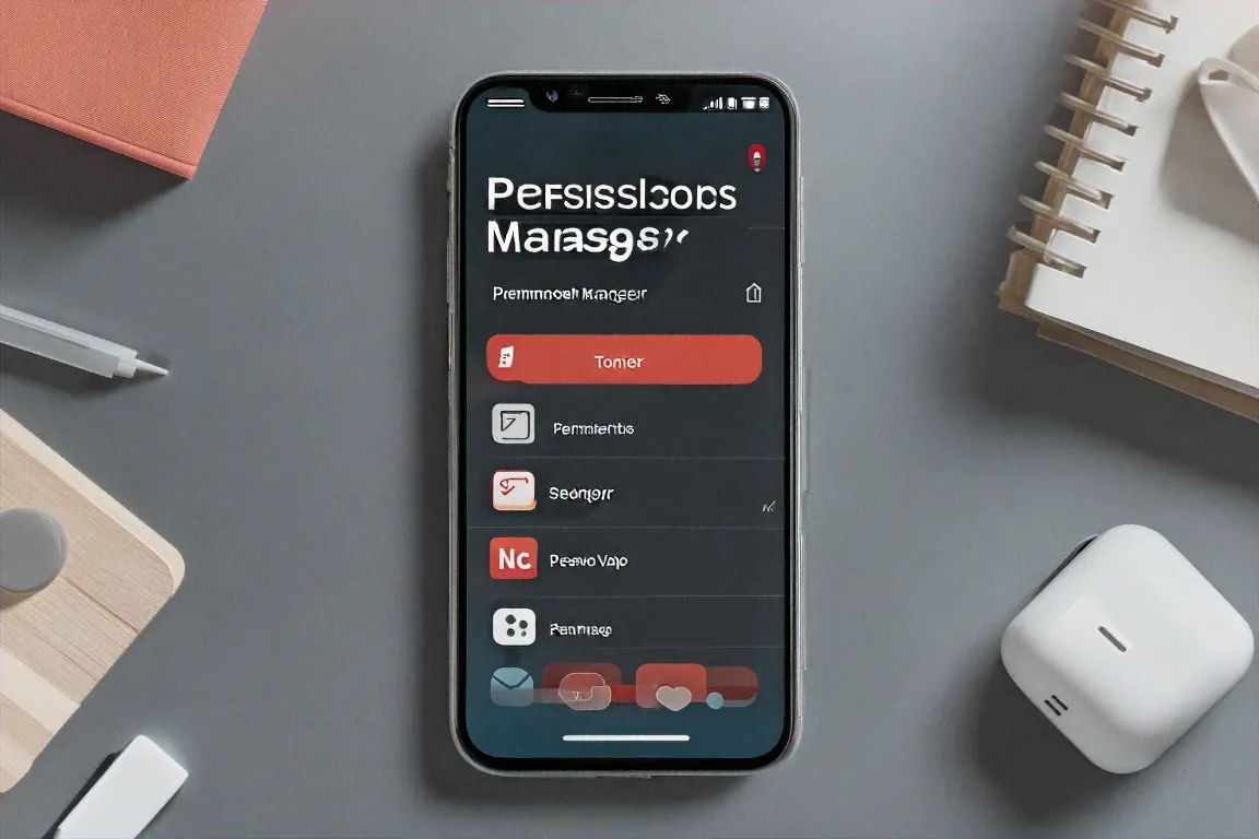 Phone showing permissions manager with toggles for various app permissions