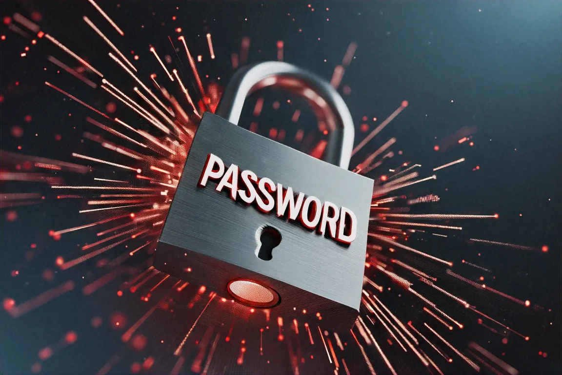 Padlock breaking open with password data streaming out into digital particles