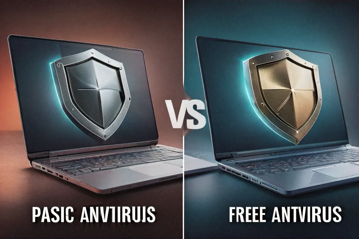 Split comparison of free basic antivirus shield vs paid full armor protection