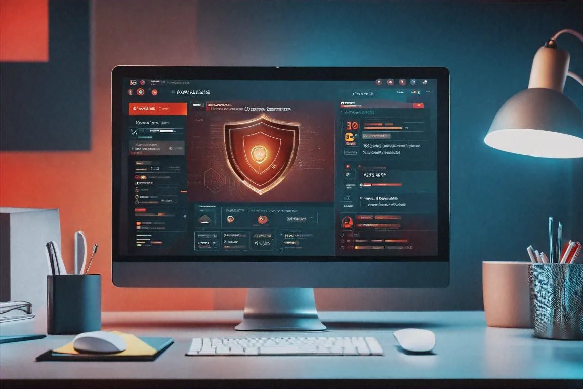 Desktop showing antivirus scanning dashboard with threat detection results