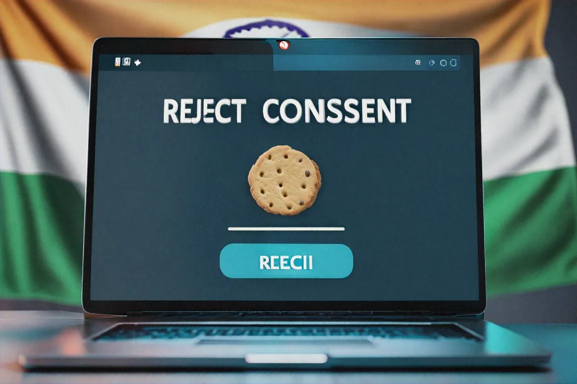 Cookie consent popup on laptop screen with reject all button highlighted