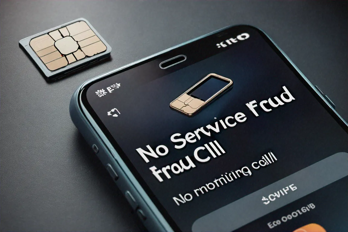 Phone screen showing no service with suspicious fraud call notification